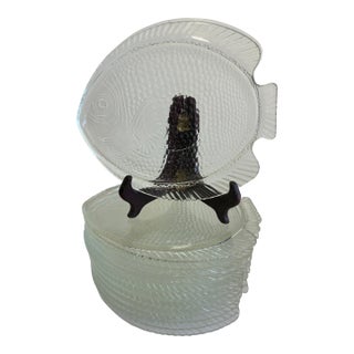 Mid 20th Century Mid-Century Modern Clear Pressed Glass Fish Plates – Set of 12 For Sale