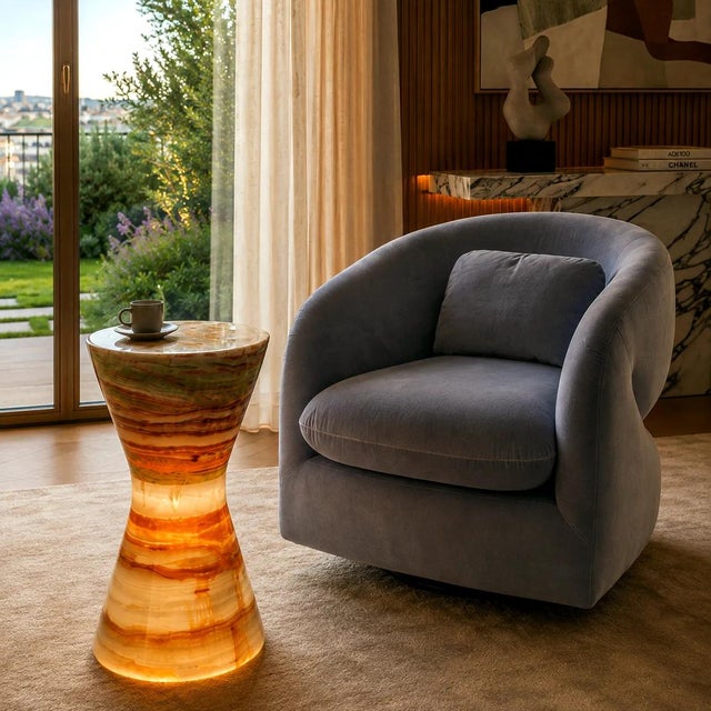 Cream Side Table in Onyx and Marble by Forzini For Sale - Image 8 of 12