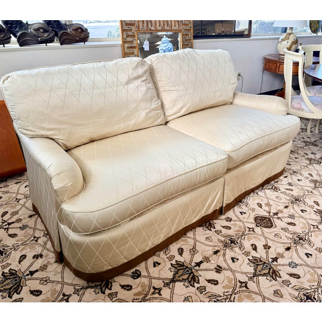 Cream Pair of Century Furniture Upholstered Silk Sofas With Scalamandre Fabric For Sale - Image 8 of 9