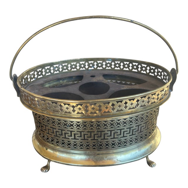 Antique English Victorian Reticulated Oval Brass Plate Food Warmer For Sale