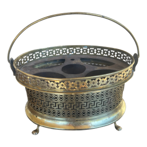 Antique English Victorian Reticulated Oval Brass Plate Food Warmer