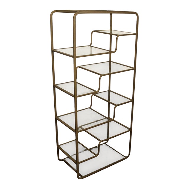 Vintage Mid-Century Multitiered Bronze Plated Waterfall Shelf For Sale