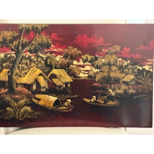 Asian Style Antique Resin Wood Painting on Wood For Sale - Image 4 of 5