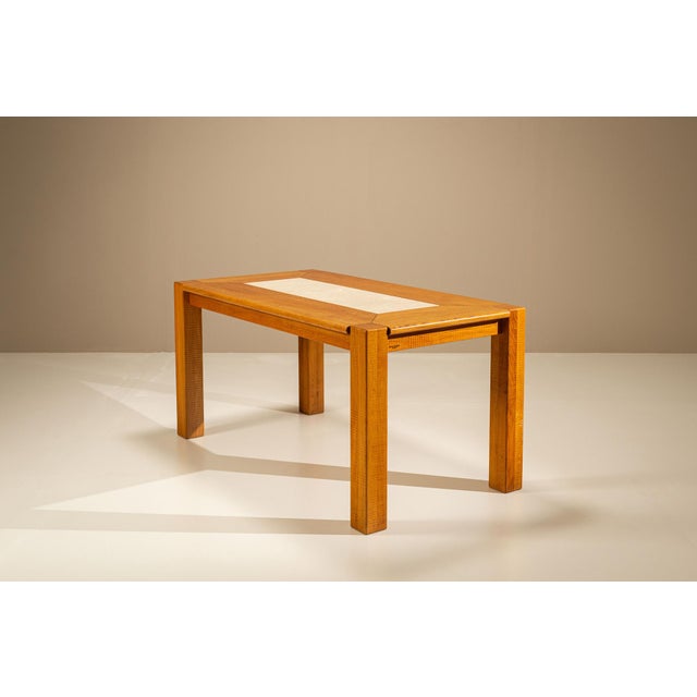 1970s Oak Dining Table with Botticino Marble Inlay from Officina Rivadossi, Italy 1970s For Sale - Image 5 of 15