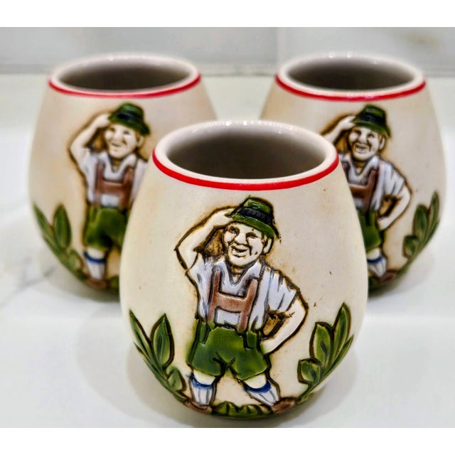 1970s Ceramarte Bavarian Courting Couple Ceramic Decanter & 6 Shot Glasses For Sale - Image 10 of 14