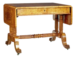 Antique Biedermeier Sofa Table in Burr Birch, 1825