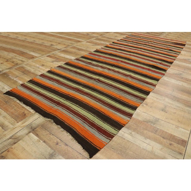 Textile Vintage Turkish Striped Kilim Rug - 04'07 X 12'09 For Sale - Image 7 of 10