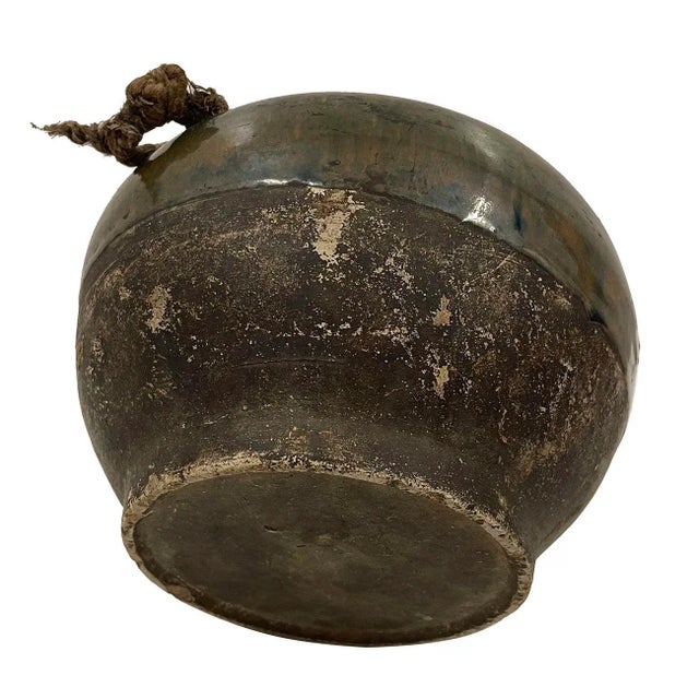 Ceramic Early 20 Century Vintage Chinese Dark Green Glaze Pottery Vase/Liquor Bottle For Sale - Image 7 of 8