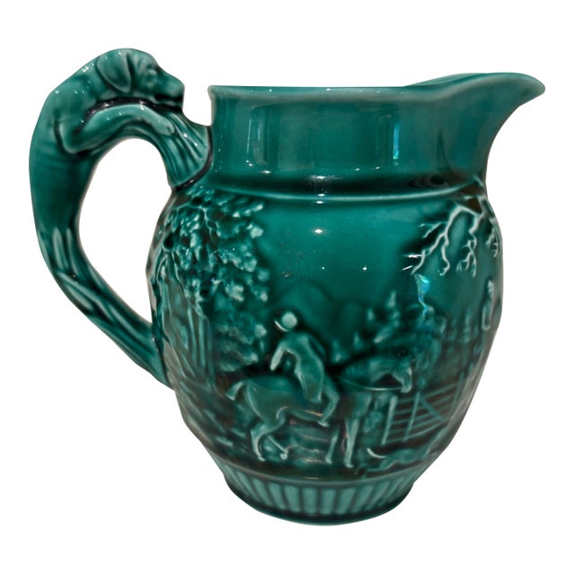 Vintage Wedgwood Etruria & Barlaston Hound-Handle Majolica Pitcher For Sale