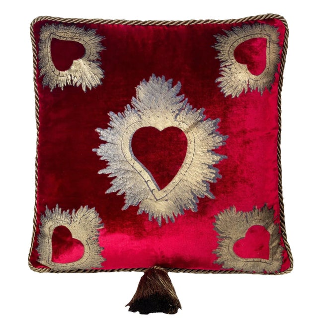 Illustration Sacred Heart Silk Velvet Pillow Cover For Sale - Image 3 of 4