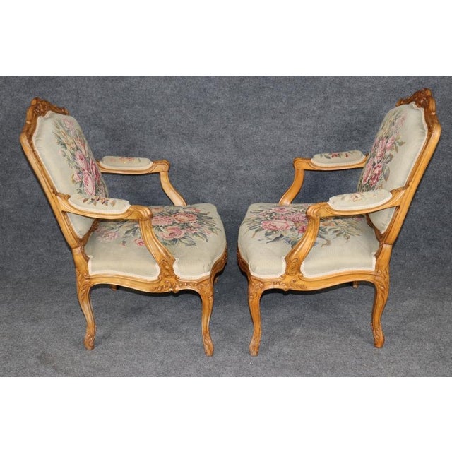 Pair Antique French Louis XV Style Aubusson Armchairs For Sale - Image 4 of 14