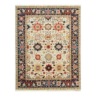 8x10 Violet Traditional Ivory Allover Floral Hand Knotted Wool Carpet Rug For Sale