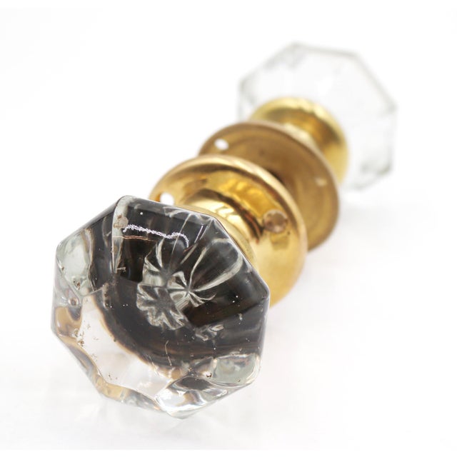 Vintage Octagon Glass Brass Door Knob Set For Sale - Image 6 of 6