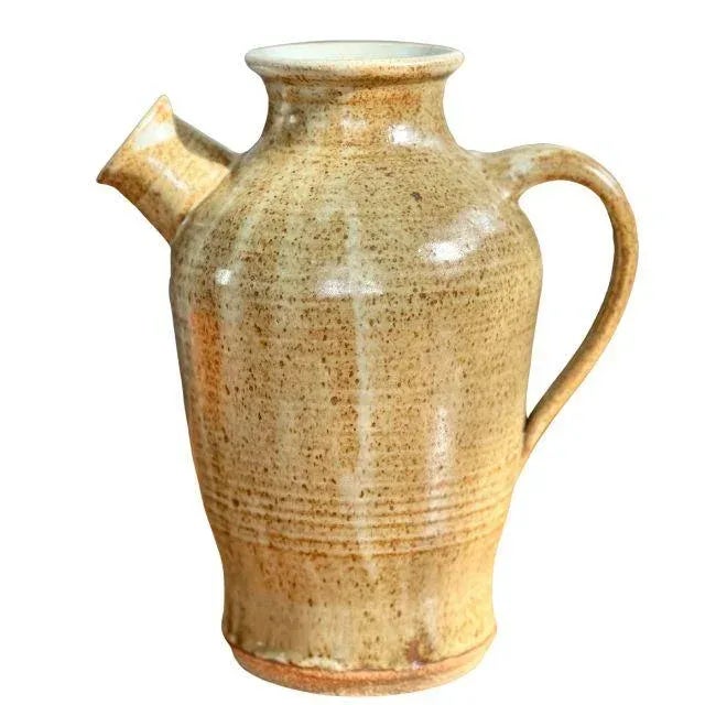 Artist-Crafted Pottery Pitcher, Brown-Speckled Glaze, Artist Signed For Sale - Image 12 of 12