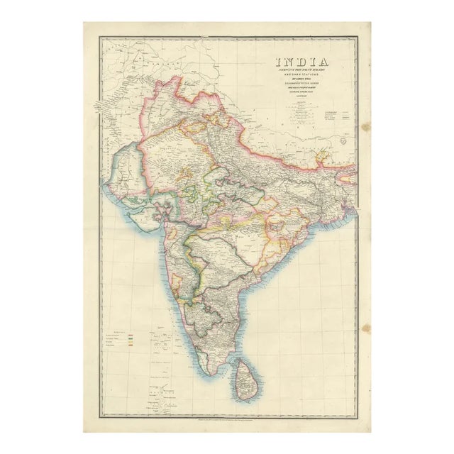 Large Antique Map of India Post Roads and Dak Stations by James Wyld, 1855 For Sale