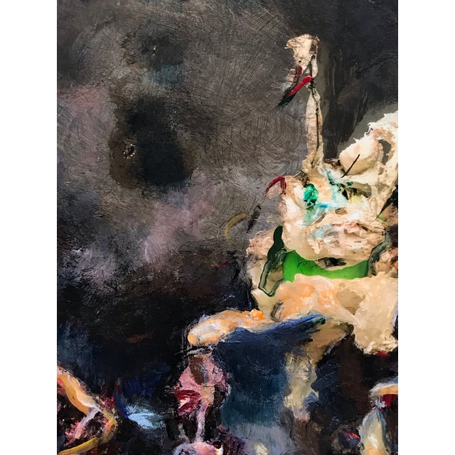 Abstract still life on onyx background in vibrant oils and acrylics.