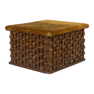 American Folk Tramp Art Spool Ottoman
