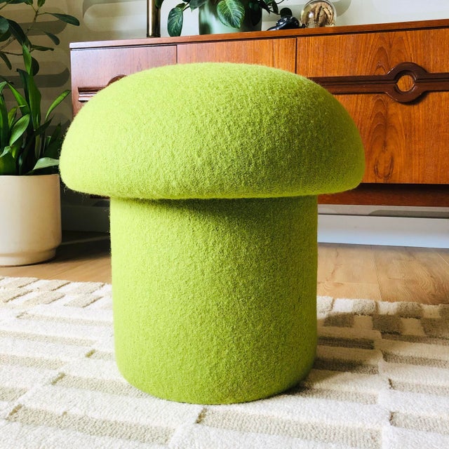 Mushroom Ottoman in Kiwi Wool For Sale In San Francisco - Image 6 of 10