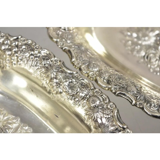 Vintage Victorian Silver Plated Floral Repousse Trinket Dish Japan - a Pair For Sale - Image 9 of 11