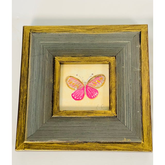 1970s 1970s Small Pink Lady Butterfly Original Paintings - Set of 2 For Sale - Image 5 of 5