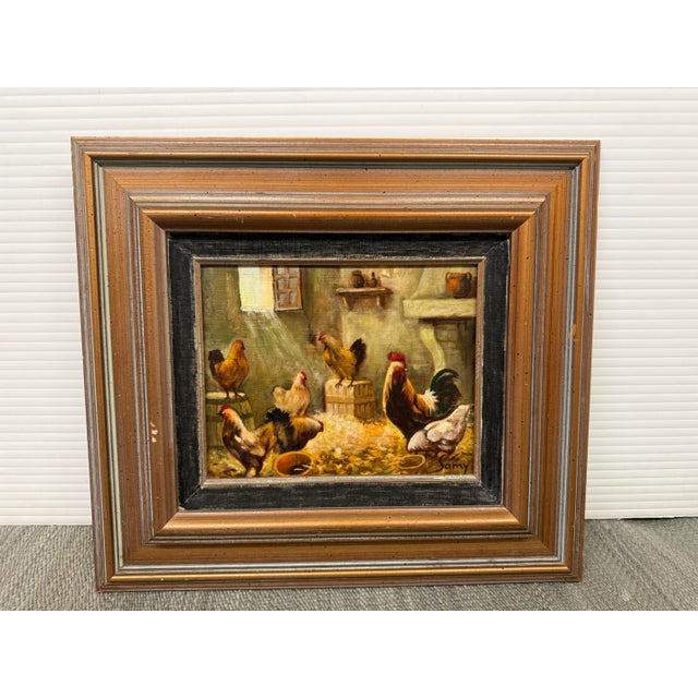 Samy Chickens in a Henhouse Painting, Signed For Sale - Image 9 of 12