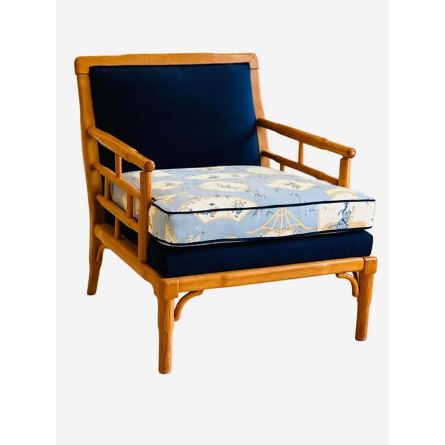 Wood Faux Bamboo Lounge Chair Custom Upholstered in Scalamandre For Sale - Image 7 of 10