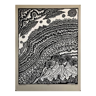 Michail Grobman, Large Post Soviet Non Conformist Russian Israeli Volcano Lithograph Silkscreen For Sale