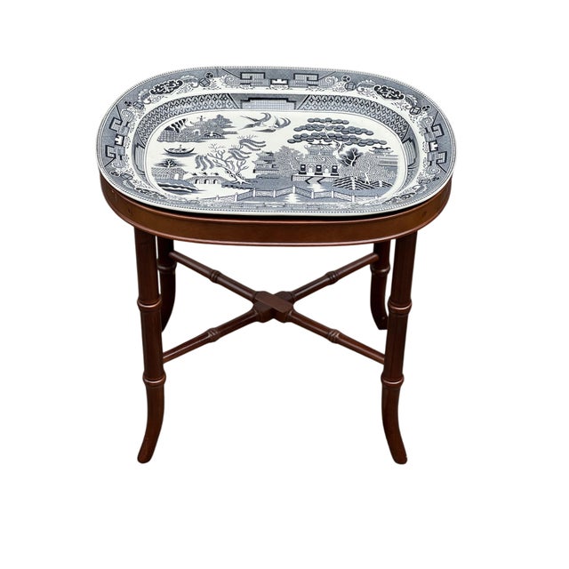 Chinoiserie 1980s Chinoiserie Platter on Faux Bamboo Stand For Sale - Image 3 of 16