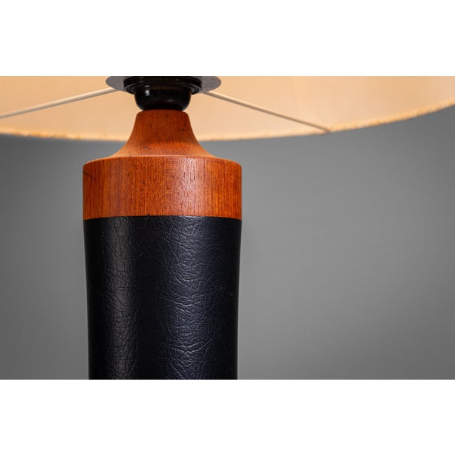 Teak Table Lamp with Black Leather Wrapping, 1960s For Sale - Image 9 of 12