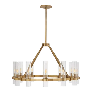 Ian K. Fowler for Visual Comfort Signature Presidio Medium Chandelier in Hand-Rubbed Antique Brass with Clear Glass