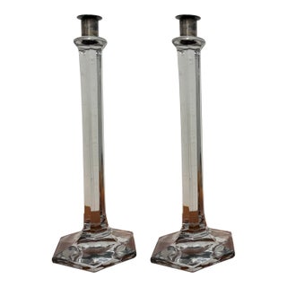 Vintage Glass Candlesticks, Pair For Sale