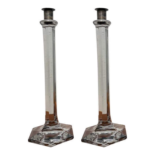 Vintage Glass Candlesticks, Pair For Sale