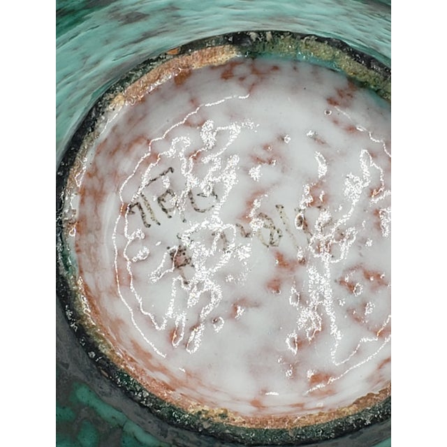 1980s Vintage Hand-Crafted Italian Teal Pottery Basket/Bowl With Yellow Flowers For Sale - Image 5 of 10