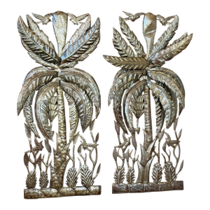 Pair of Handcrafted Haitian Recycled Steel Palm Tree Wall Sculptures