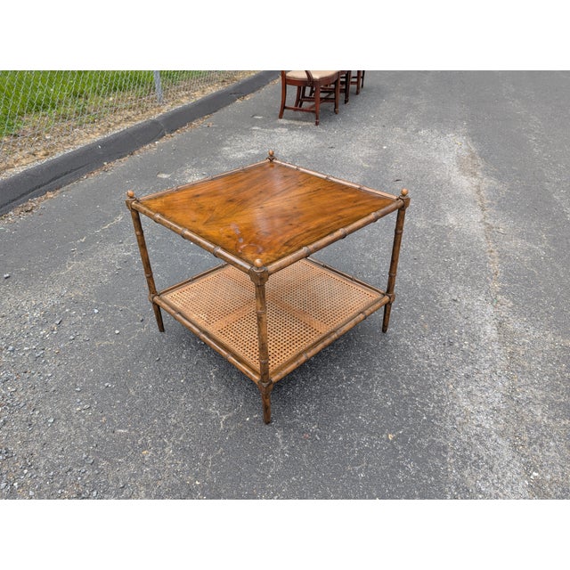 Mid 20th Century Baker Furniture Mid 20th Century Two-Tier Caned Faux Bamboo End Table For Sale - Image 5 of 11