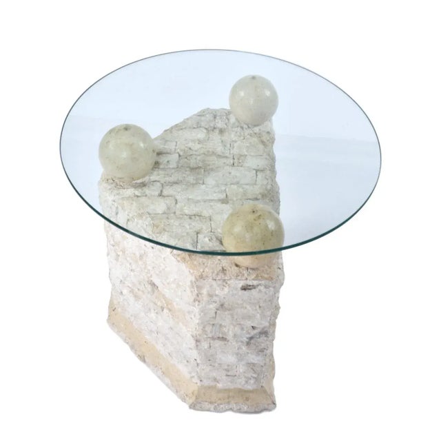 Pair of Tessellated Mactan Stone Side Tables With New Round Glass Tops For Sale - Image 10 of 13