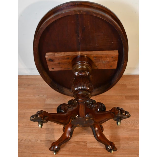 19th Antique American Empire Solid Mahogany Lion Feet Center Accent Table For Sale - Image 14 of 15