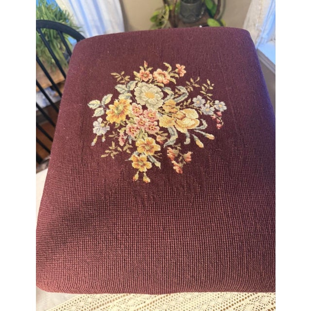 Antique 1800s Needlepoint Upholstery Piano Stool Swivel Seat Rare Carved Wood For Sale - Image 4 of 12
