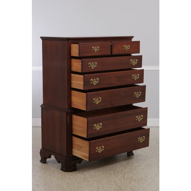 1980s Ethan Allen Cherry Georgian Court Tall Chest on Chest For Sale - Image 5 of 15