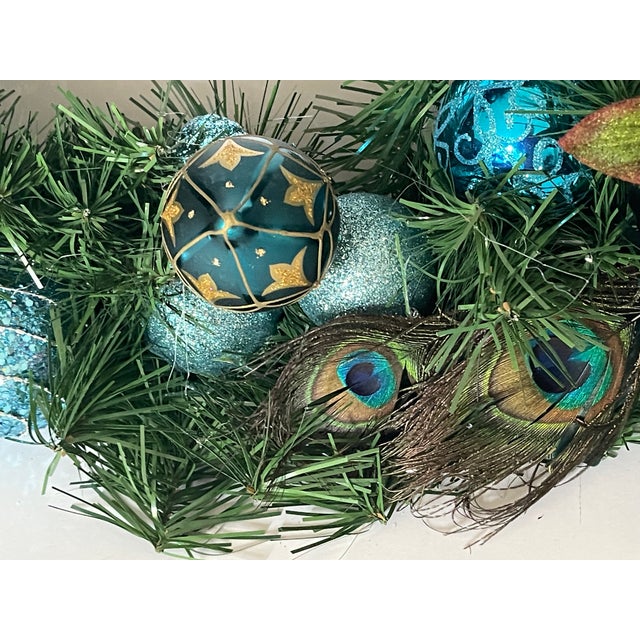 Splendid Peacock Blue Christmas Wreath Artisan Same Day Shipping For Sale - Image 4 of 5