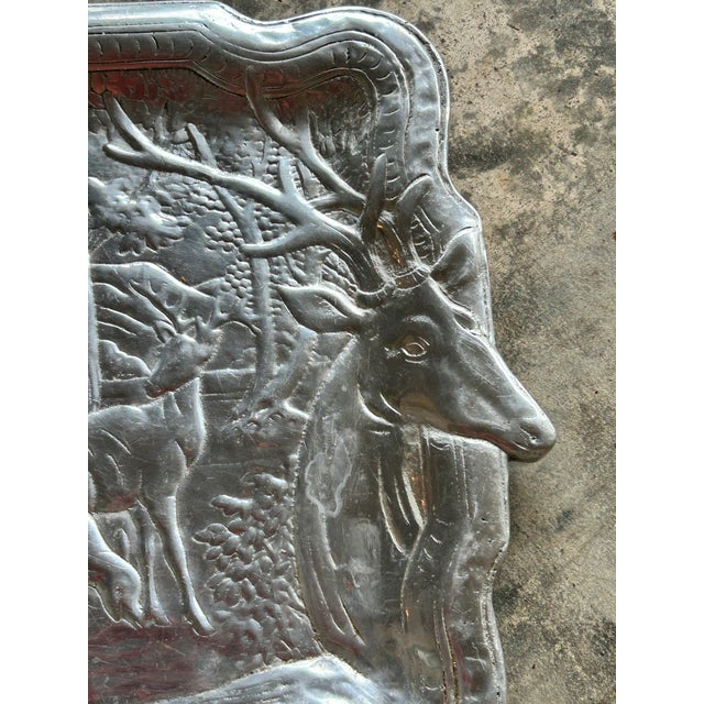 Late 20th Century Vintage Stag Woodland Cast Aluminum Serving Tray For Sale - Image 5 of 10