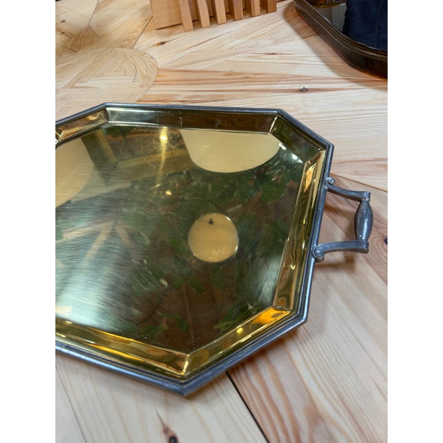Italian Octagonal Brass and Pewter Serving Tray For Sale - Image 4 of 8