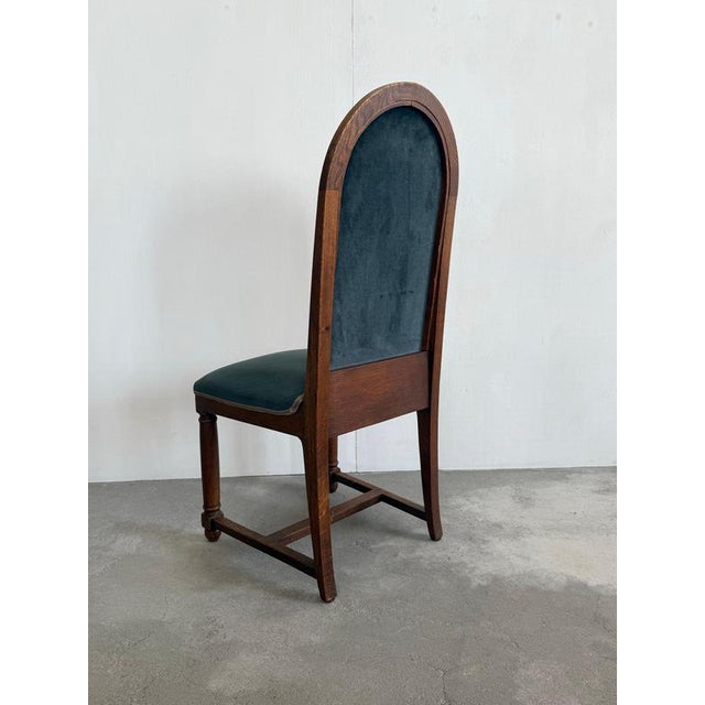 Amsterdam School Style Oak Side Chair in Green Velvet, Netherlands, 1925 For Sale - Image 4 of 9