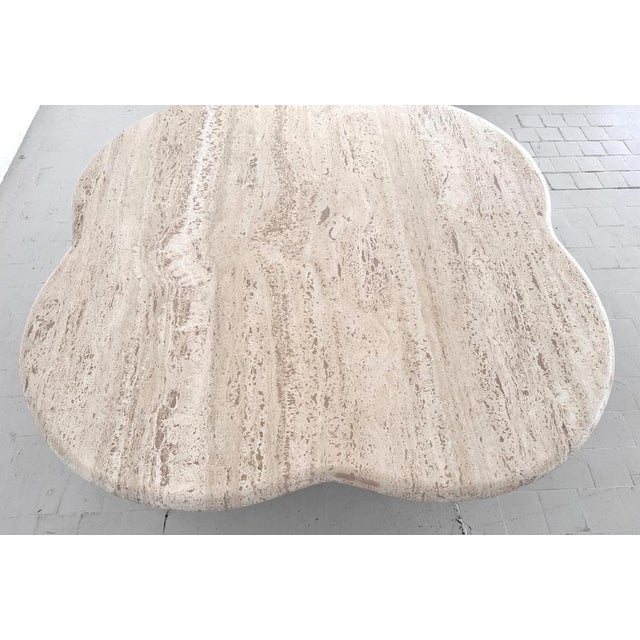 Mid-Century Modern Large Mid-Century Modern Clover Coffee Table in Travertine and Dark Oak, 1970s For Sale - Image 3 of 18