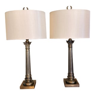 Pair of Neoclassical Brass Lamps For Sale