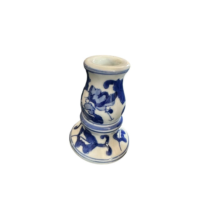 Vintage Silvestri Blue and White Ceramic Candlestick Holders- Set of 3 For Sale In New York - Image 6 of 11