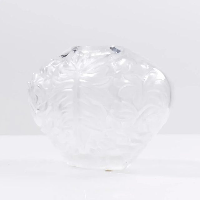 Glass Lalique France Mahe Clair Palm Leaf Vase For Sale - Image 7 of 10