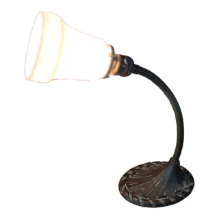 1930s Aladdin Gooseneck Desk Lamp With Embossed Milk Glass Shade For Sale
