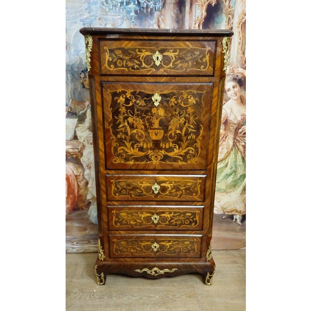19th Century Secretary Desk in Marquetry of Fine Woods For Sale - Image 3 of 8