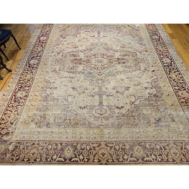 Art Deco 19th Century Agra Rug, Hand-Knotted Wool, Geometric Design, Pale Purple & Gray, 12' X 14’ For Sale - Image 3 of 18
